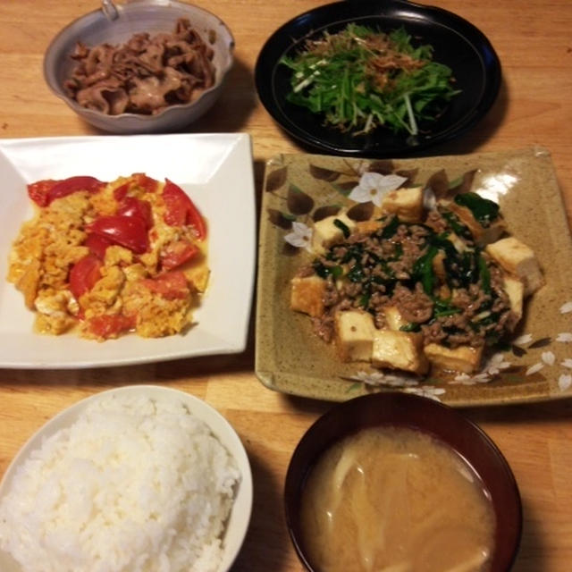 昨夜は厚揚げのそぼろ炒めなど～