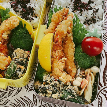 お弁当おかず【ささ身のスティック竜田】【ひじき入り卯の花炒め煮】