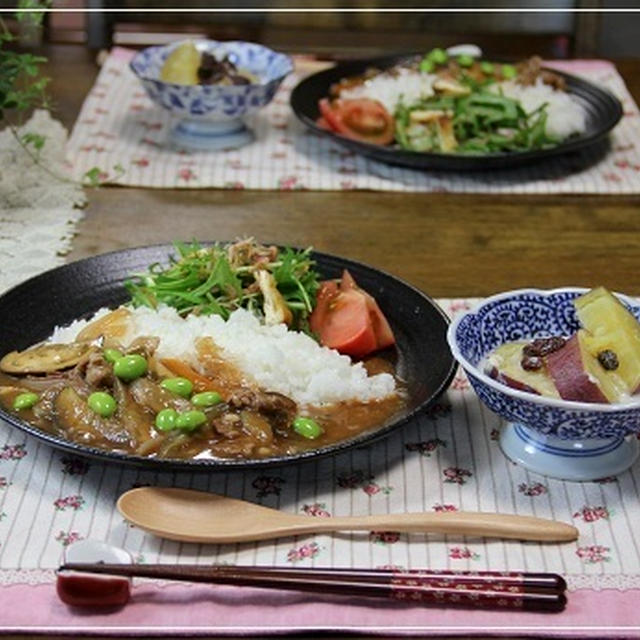 和風だしで豚肉とナスのハヤシライス　新しょうがの甘酢漬け♪