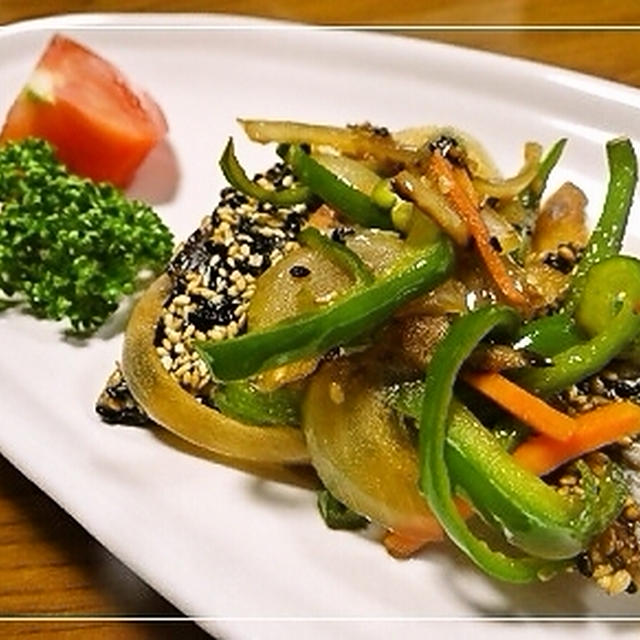 アジのごま焼きポン野菜　晩ご飯