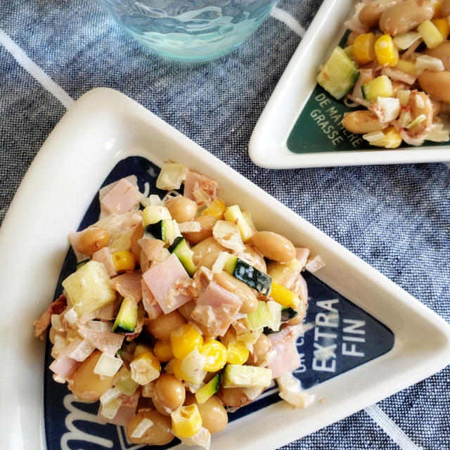 ～5分でスピード副菜～彩り野菜と蒸し豆のマヨおかかサラダ