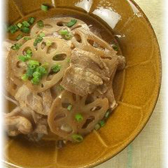 ちょこっとお酢の蓮根豚肉炒め。　と献立。