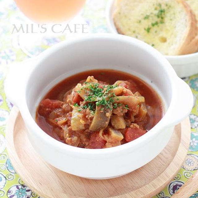 簡単レンチンレシピ！＊茄子とトマトとひき肉のカレー＊