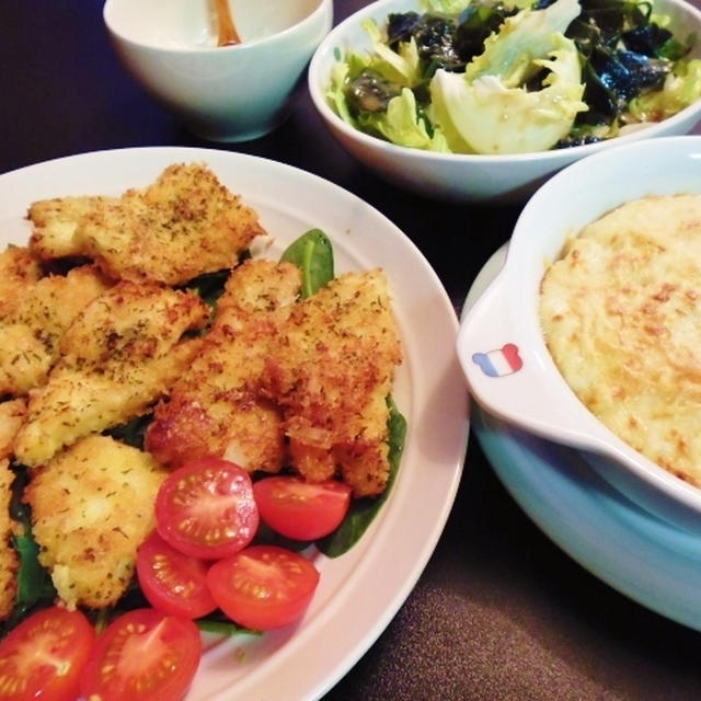 鰈のパン粉焼きとポテトグラタン