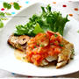 ○○で焼く！鱈のにんにくトマトソース添えとペペロンチーノのご飯。