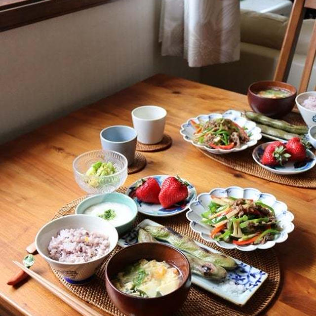青椒肉絲・献立。