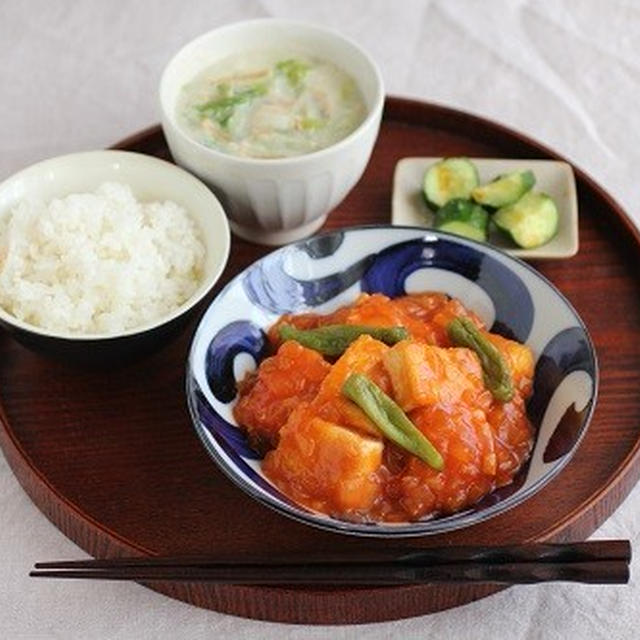 エビチリ風の豆腐チリソース献立♪