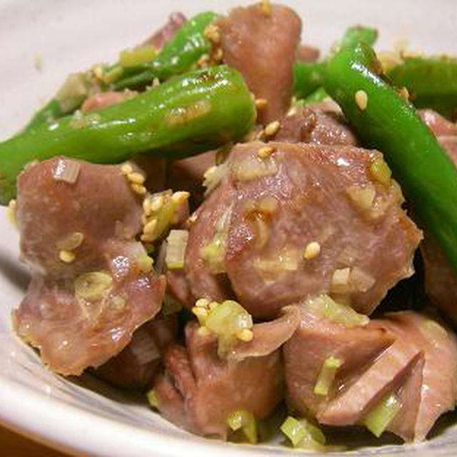砂肝のにんにくネギ塩炒め