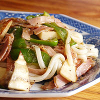 筍とハムの焼きうどん〜塩ジャン味