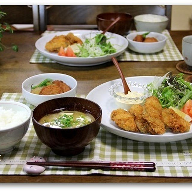 かきフライ*タルタルソース　ポテトサラダのリメイク朝食