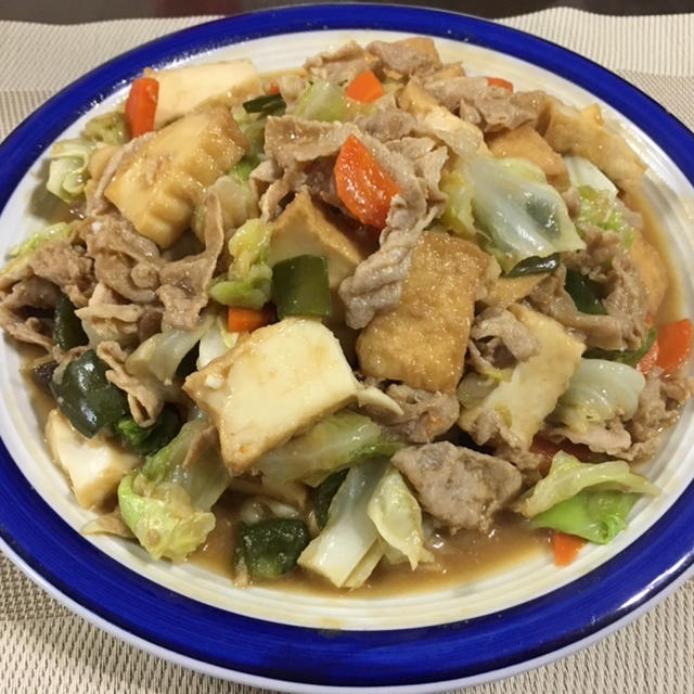 豚肉と厚揚げのみそ炒め♪ えび玉♪ 中華スープ♪