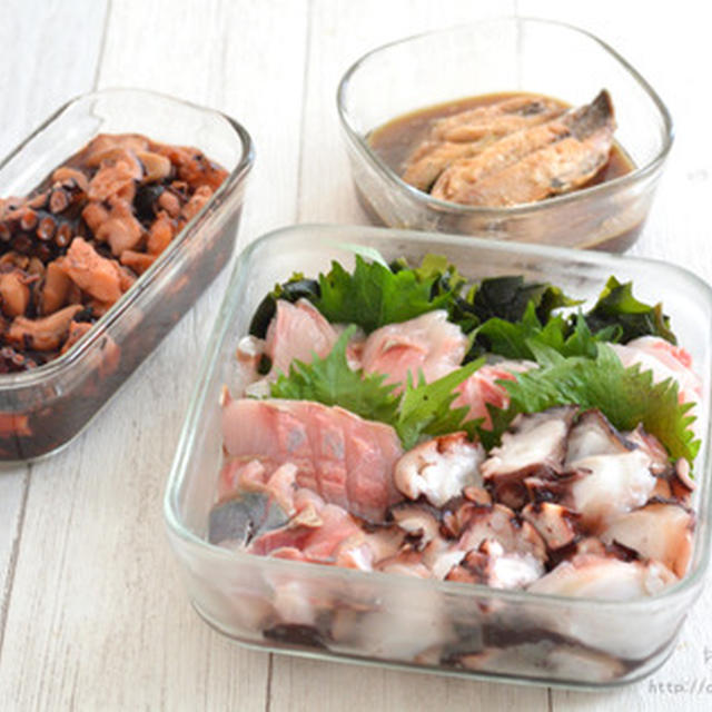 朝仕込み晩ごはん用作り置き、イワシの煮つけとタコ煮。