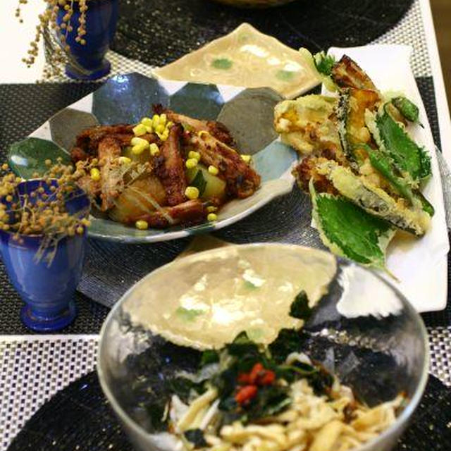 冬瓜と手羽中の甘辛煮（夏コーン入り）＆ＭＥＮＵ