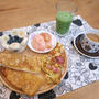 アーモンドトースト＆桃　の　朝ごぱん　と　明石焼♪
