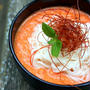 Kimchi Tomato Soup with Somen Noodlesキムチ入り生トマトスープで素麺