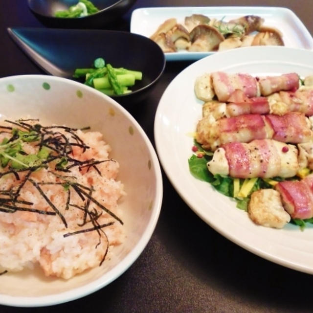 豆腐のベーコン巻きとたらこバターごはん