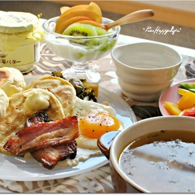 ☆ライ麦豆乳パンケーキ＆醤油チーズ餅入りホットク　12日の朝ごはん☆