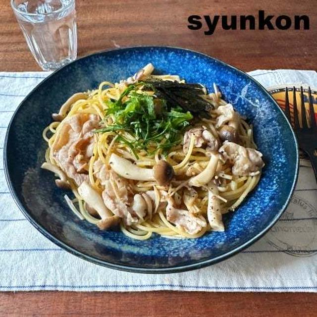 【簡単！！パスタ】豚バラときのこのだししょうゆスパゲティ＊明太子入れてもおいしい