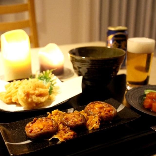 5分おつまみ！ビールに合う♪しいたけのピリ辛チーズ焼き