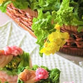 お花見レシピ ♪ 煮はまぐり、菜の花、桜のお寿司