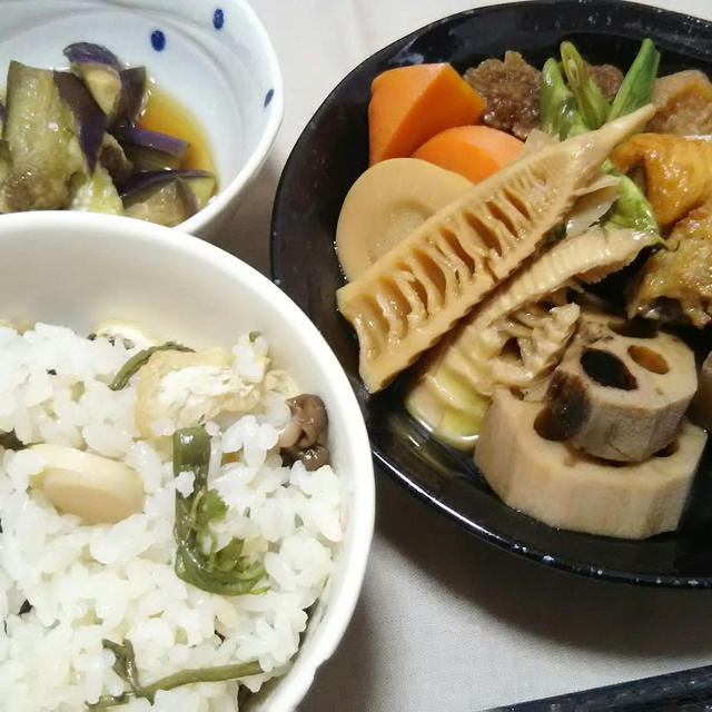 昨日の夕飯(6/10):野菜と鶏ごぼう団子の炊き合せ他