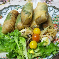 マルちゃん塩焼きそば＊お酒に合う～ネギ・椎茸・ウズラ・青しそ・カニもどき春巻き＊(キッチン　ラボ）