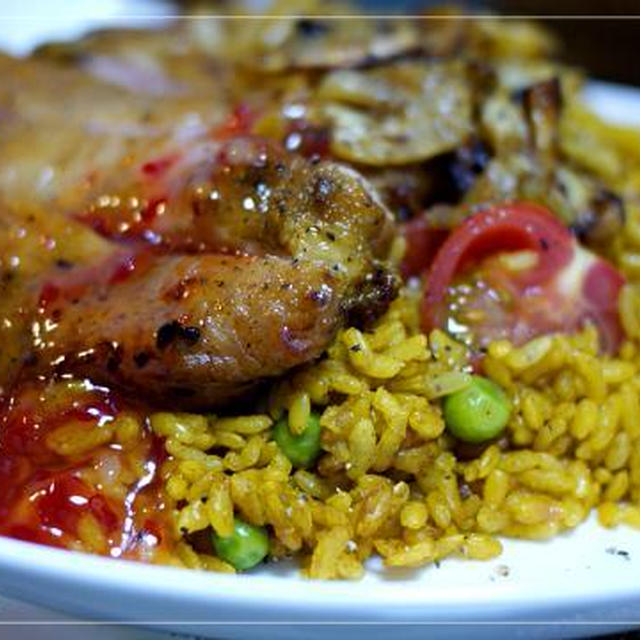 炊き込みドライカレーとタンドリーチキン