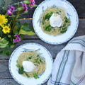 Spaghetti with Spring Vegetable and Poached Egg ポーチドエッグと春野菜のパスタ