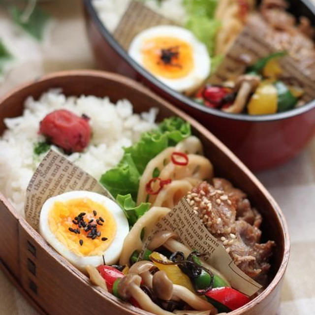 きのことピーマンのバター塩昆布弁当♪