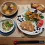 ピカタ風豚テキと家庭菜園のロマネスコのチーズ焼の晩ご飯と　ご近所のアーモンドの花♪