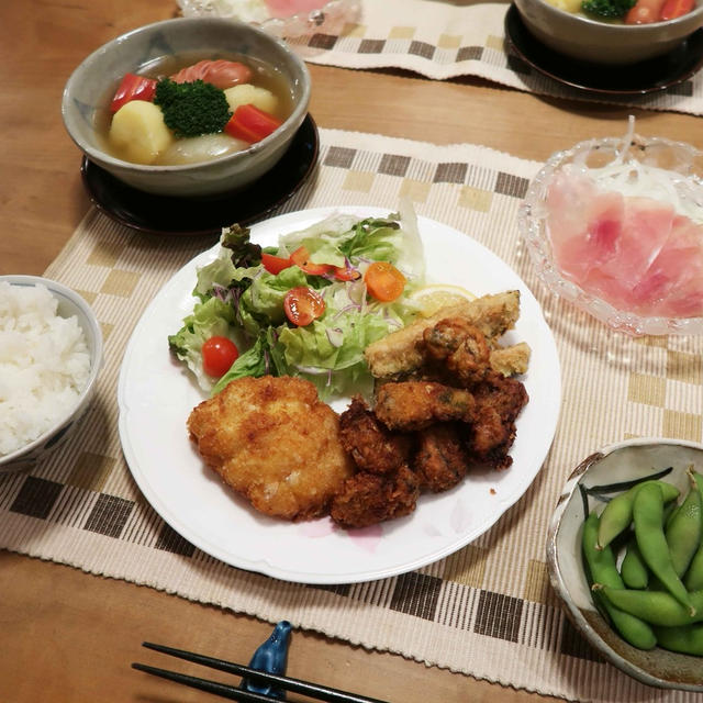 スズキ＆牡蠣＆茄子フライとポトフの晩ご飯　と　寒い朝の風景♪