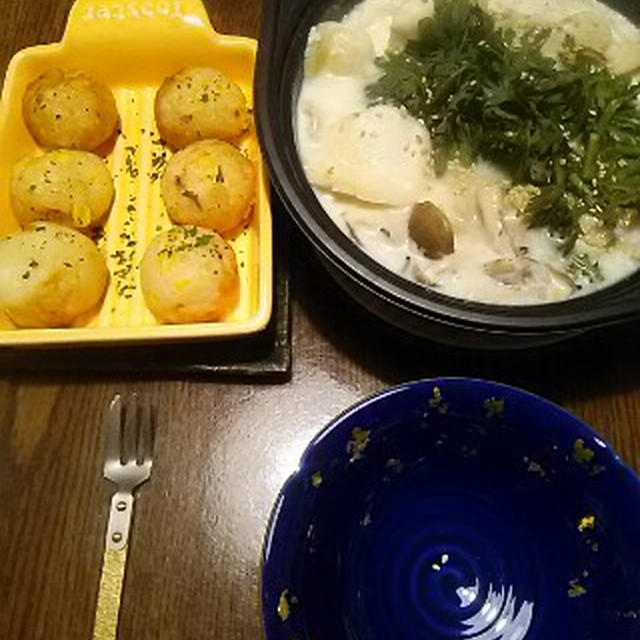 茸豆乳鍋とコーン＆チーズ・ボールの夜