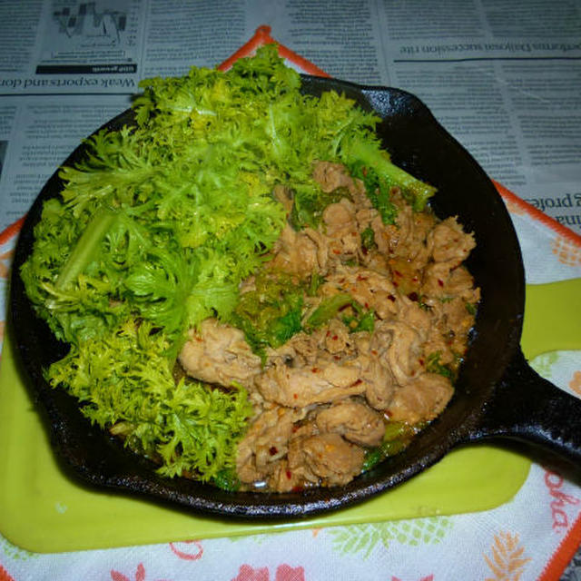 豚ロースとアサリ＋わさび菜のマヨソテー