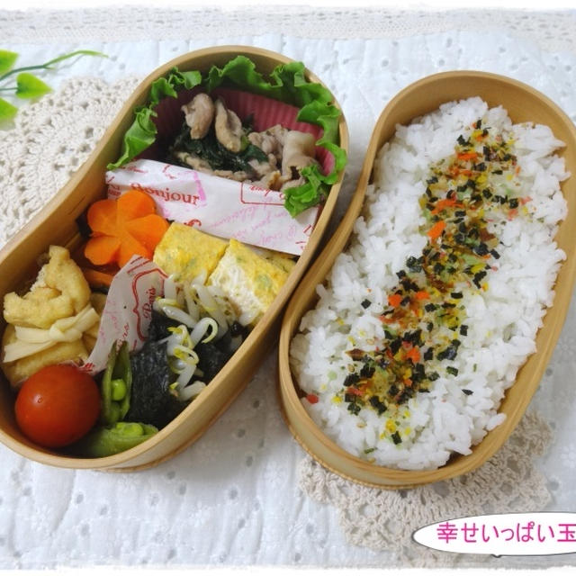 ☆野菜ふりかけごはんと豚ニラ炒めのお弁当☆