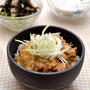 甘辛豚和え里芋マッシュ丼。里芋ポタージュ。の里芋尽くしの晩ご飯。