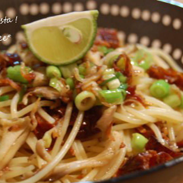 10.09.15　Recipe!　ドライトマトとかりかりじゃこのパスタ　すだちでさっぱりと。