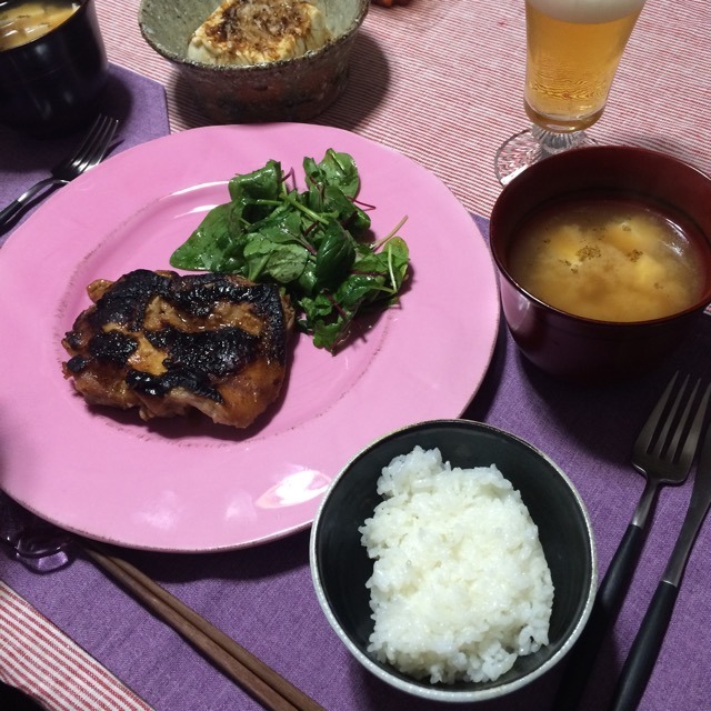 *日々のおうちごはん*　鶏もも肉の味噌漬定食