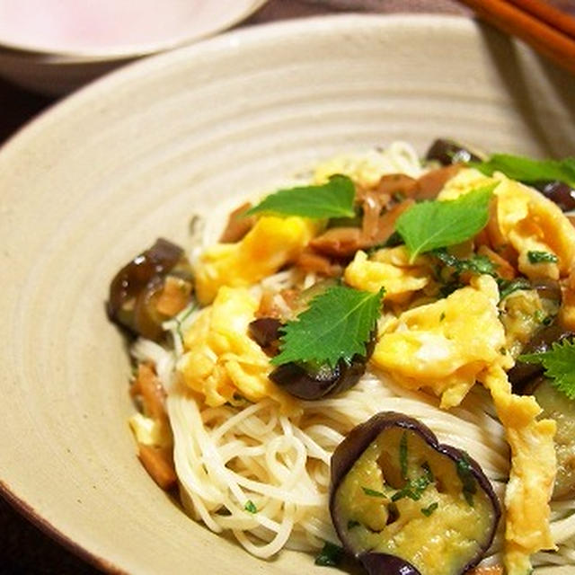 茄子とメンマの中華風そうめんチャンプルー　　