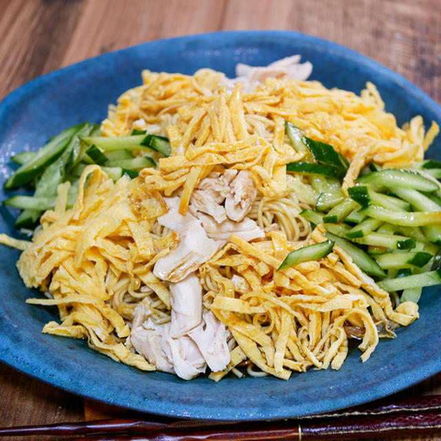 「乾麺で冷やし中華始めました」&「付属のスープもかき玉で活用」