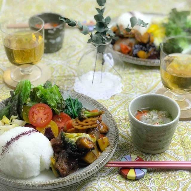 【献立】根菜と鶏肉の黒酢あんでワンプレートごはん