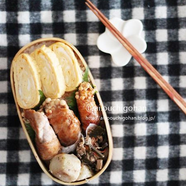 少なめおかずでも大満足＊豚肉とえのきの肉巻きでわっぱ弁当♡