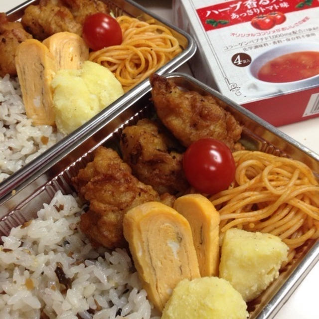 使い捨て容器のからあげ弁当♪