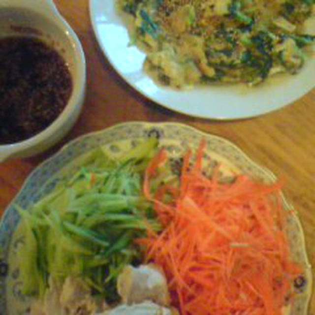 蒸し鶏とちぢみ