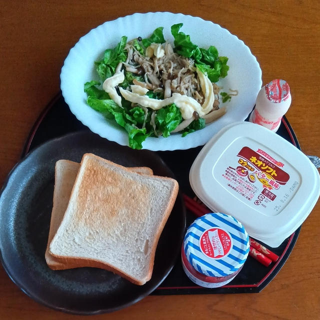 昼ご飯はトースト2枚と残りサラダ