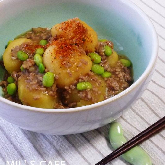 ミルミルの＊じゃが肉と枝豆のピり辛あんかけ＊