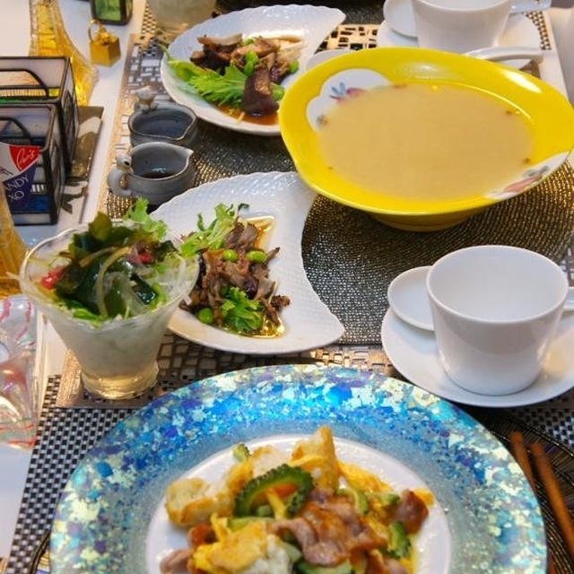 i-kitchen 　ゴーヤチャンプル ik関西風 、茄子と舞茸のマリネ