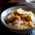 鶏唐揚げと長葱の卵とじ丼