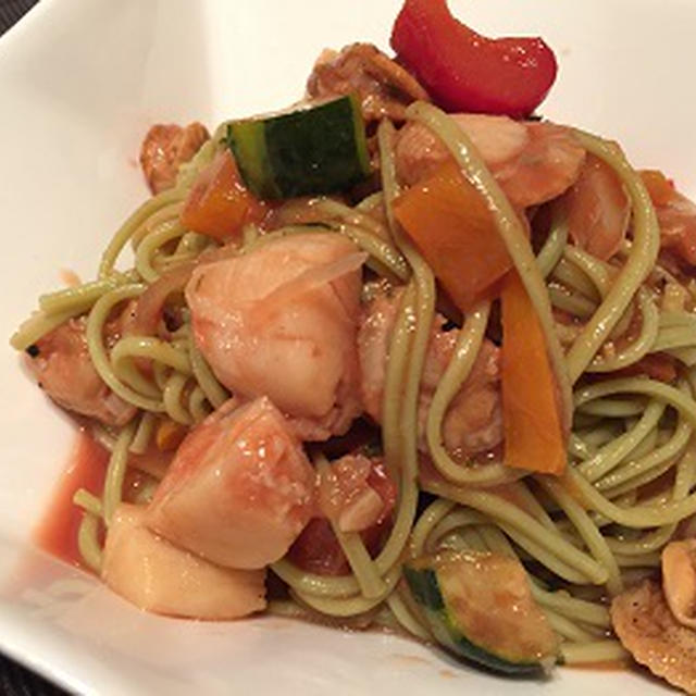前日のリメイクで冷製パスタ