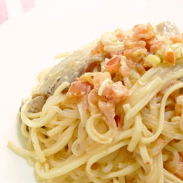 味噌マヨトマトの冷製パスタ