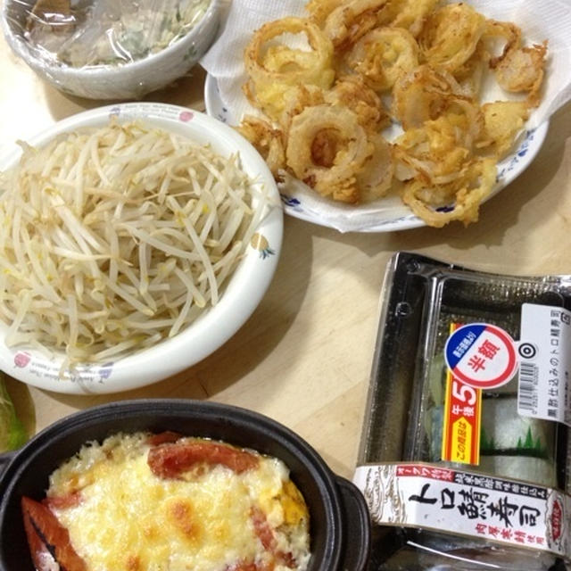 新タマネギの天ぷら・トロ鯖寿司